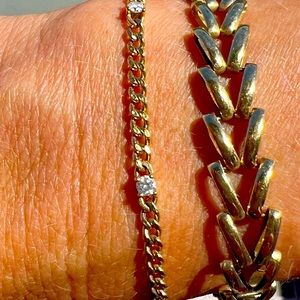 14k gold Cuban Link bracelet with 5 diamonds.